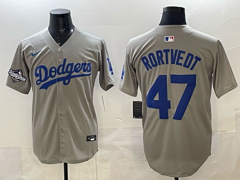 Men 2026 Nike Los Angeles Dodgers #47 Rortvedt Grey Game MLB Jersey 03